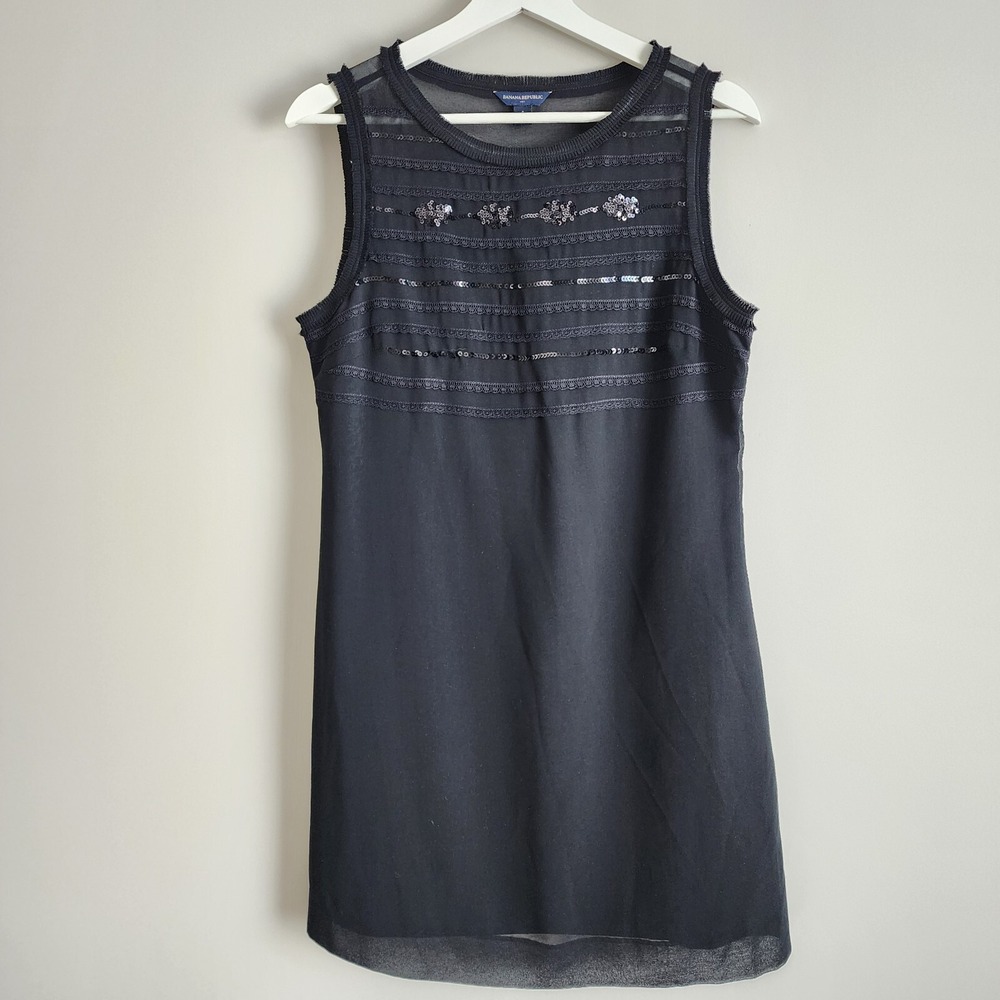 BANANA REPUBLIC Little Black Dress Womens 6 Sexy Sequins Chiffon Sheer‎ Lined